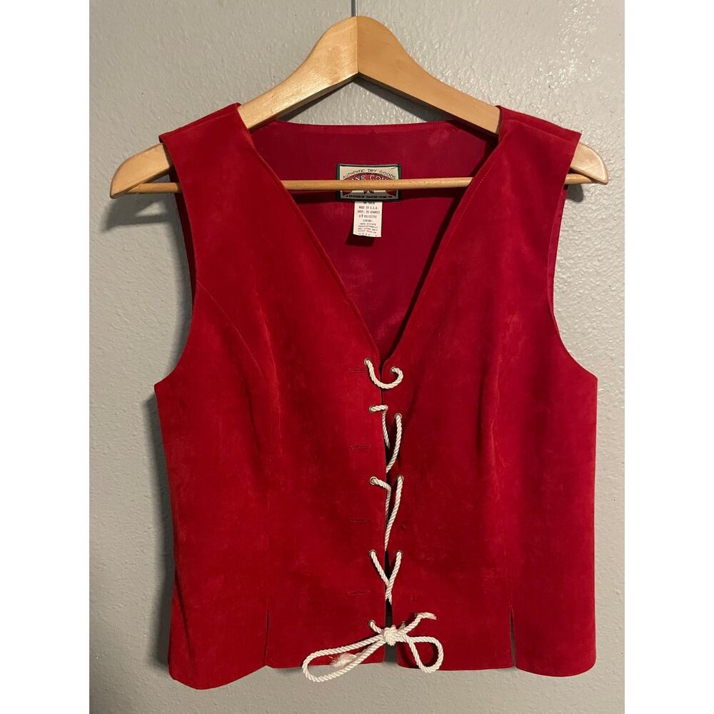 Vintage Pine Cove Vest Womens 4 Red Faux Suede Lace Up Western Boho USA 90s READ